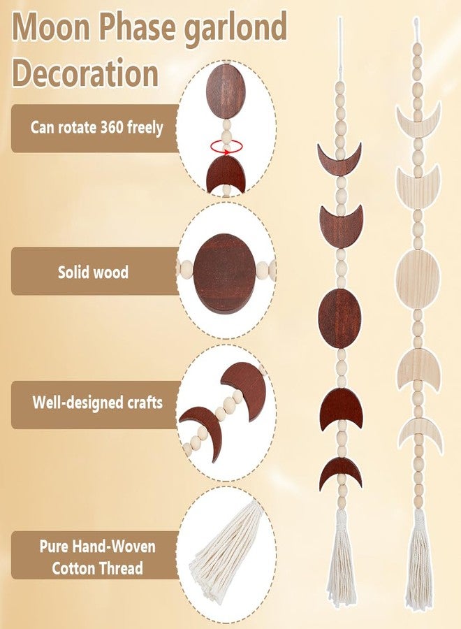 BEUNITONE 2 PCS Moon Phase Wood Beaded Wall Hanging with Tassel,Phases of The Moon,Bohemian Wooden Bead Home Wall Decor Art for Girls Bedroom Living Room Accessories Length 78cm,Brown and Wood Color - Image 3